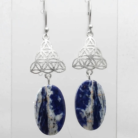 Sacred geometry sterling silver earrings with sodalite - Picture 2 of 3